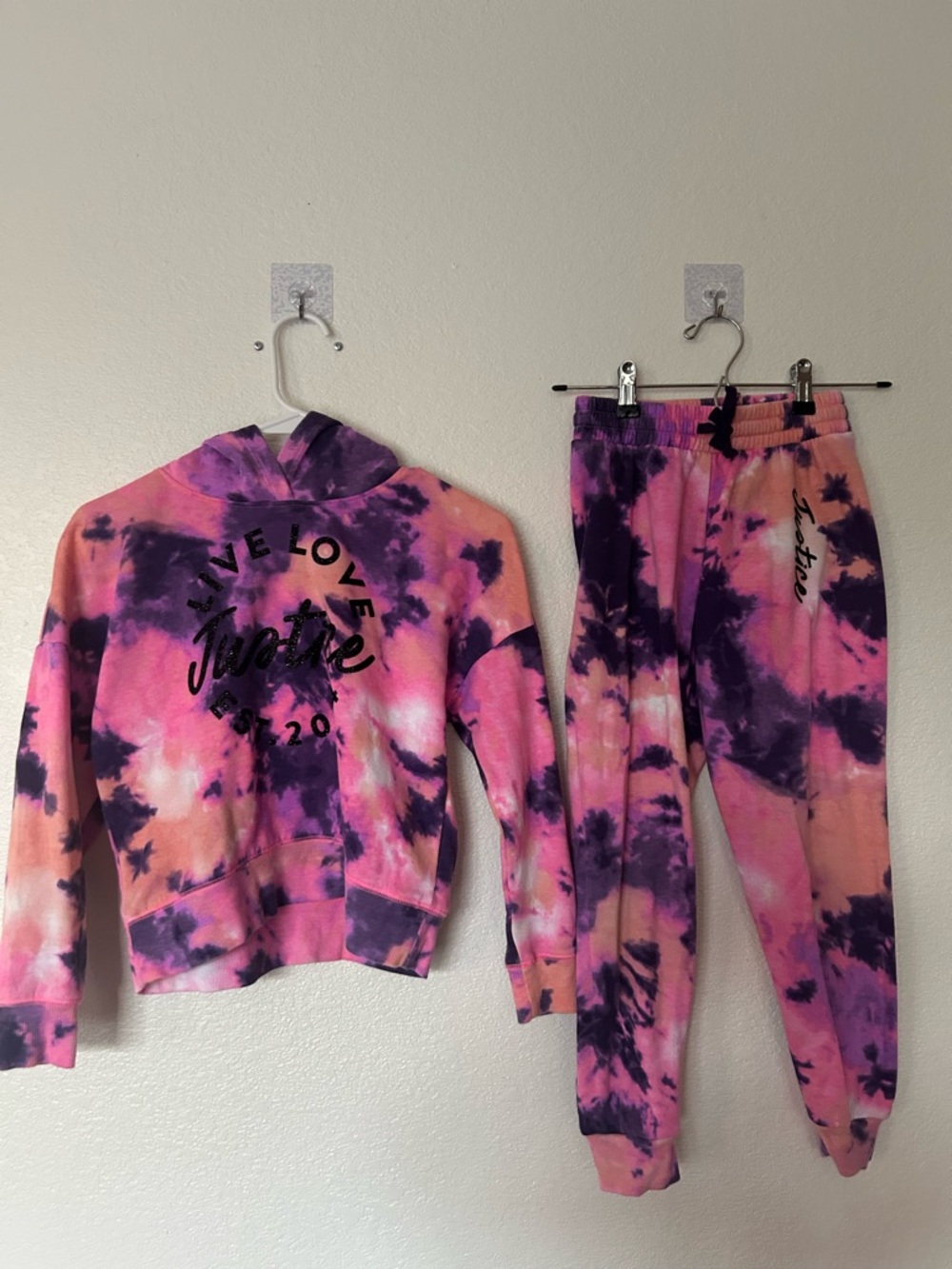 Justice Girls Tie-Dye Hoodie & Joggers - Pink, Purple